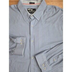 ButterCloth Icy Cotton Shirt Men’s 3XL Tall Blue Geometric Long Sleeve Flip Cuff